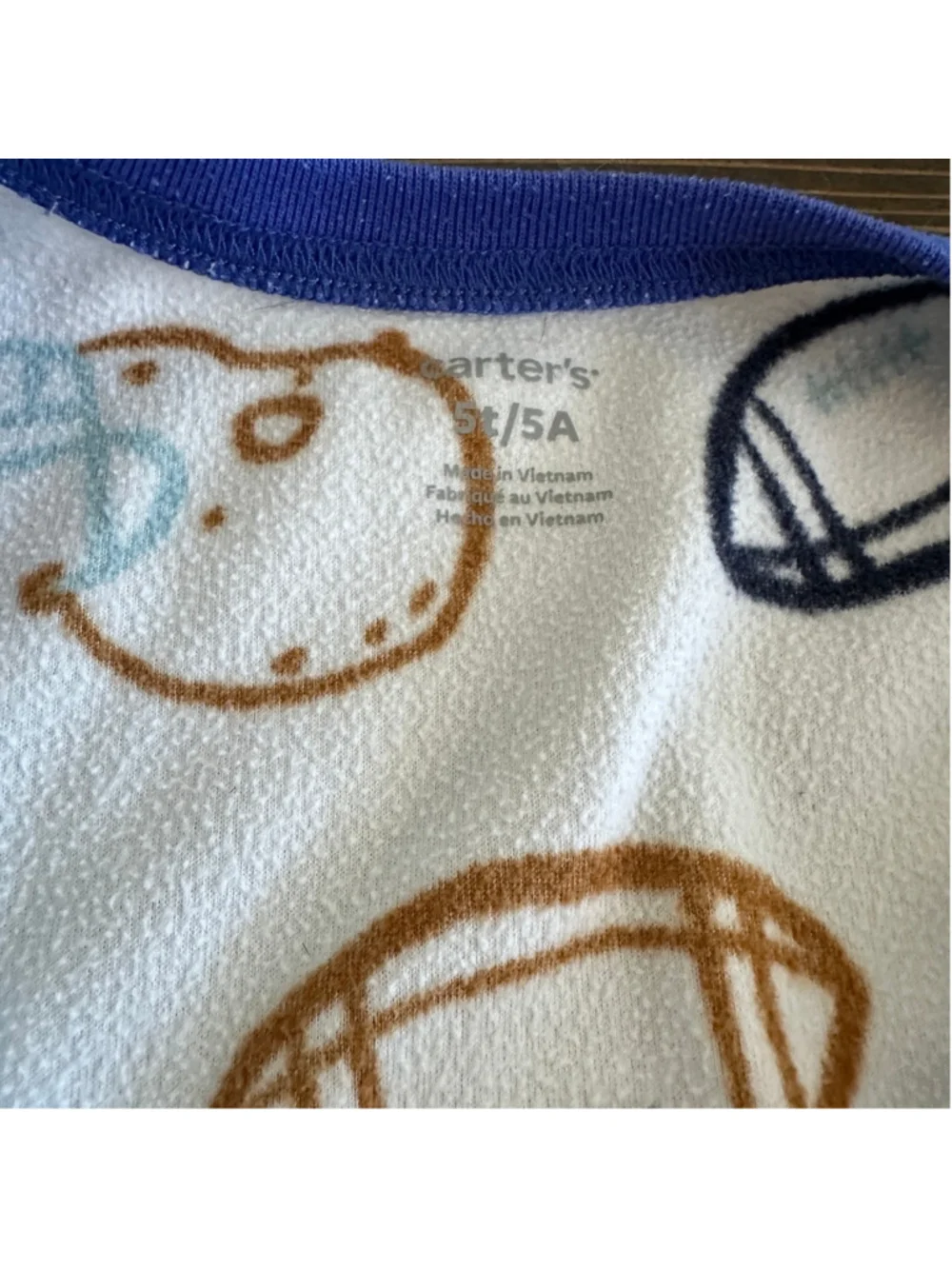 Boys Carter’s Football Print Footed Pajamas 5T White Blue Sleepwear Helmets